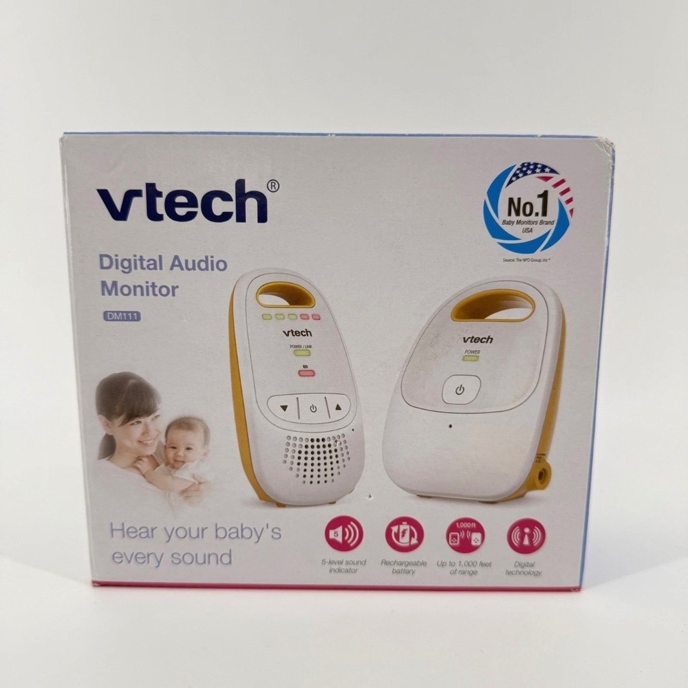 Vtech Digital Audio Monitor Baby DM111 1000ft Range Plastic White Yellow Solid